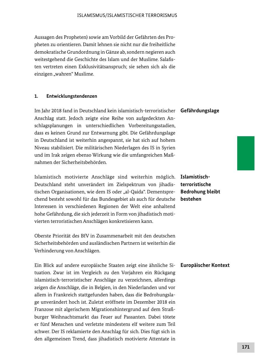 Seite 171 des Verfassungsschutzbericht 2018 Bund