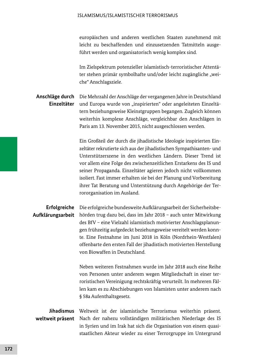 Seite 172 des Verfassungsschutzbericht 2018 Bund