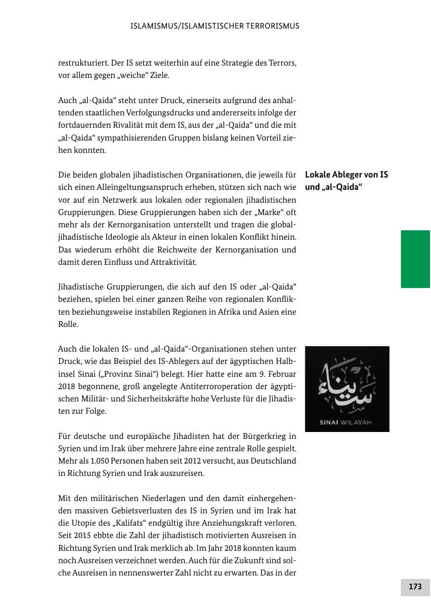 Seite 173 des Verfassungsschutzbericht 2018 Bund