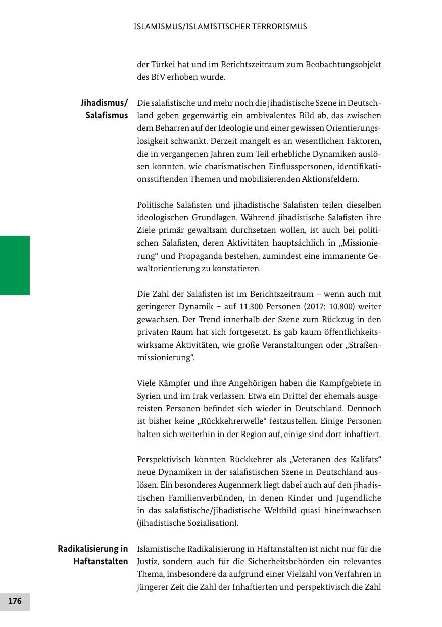 Seite 176 des Verfassungsschutzbericht 2018 Bund