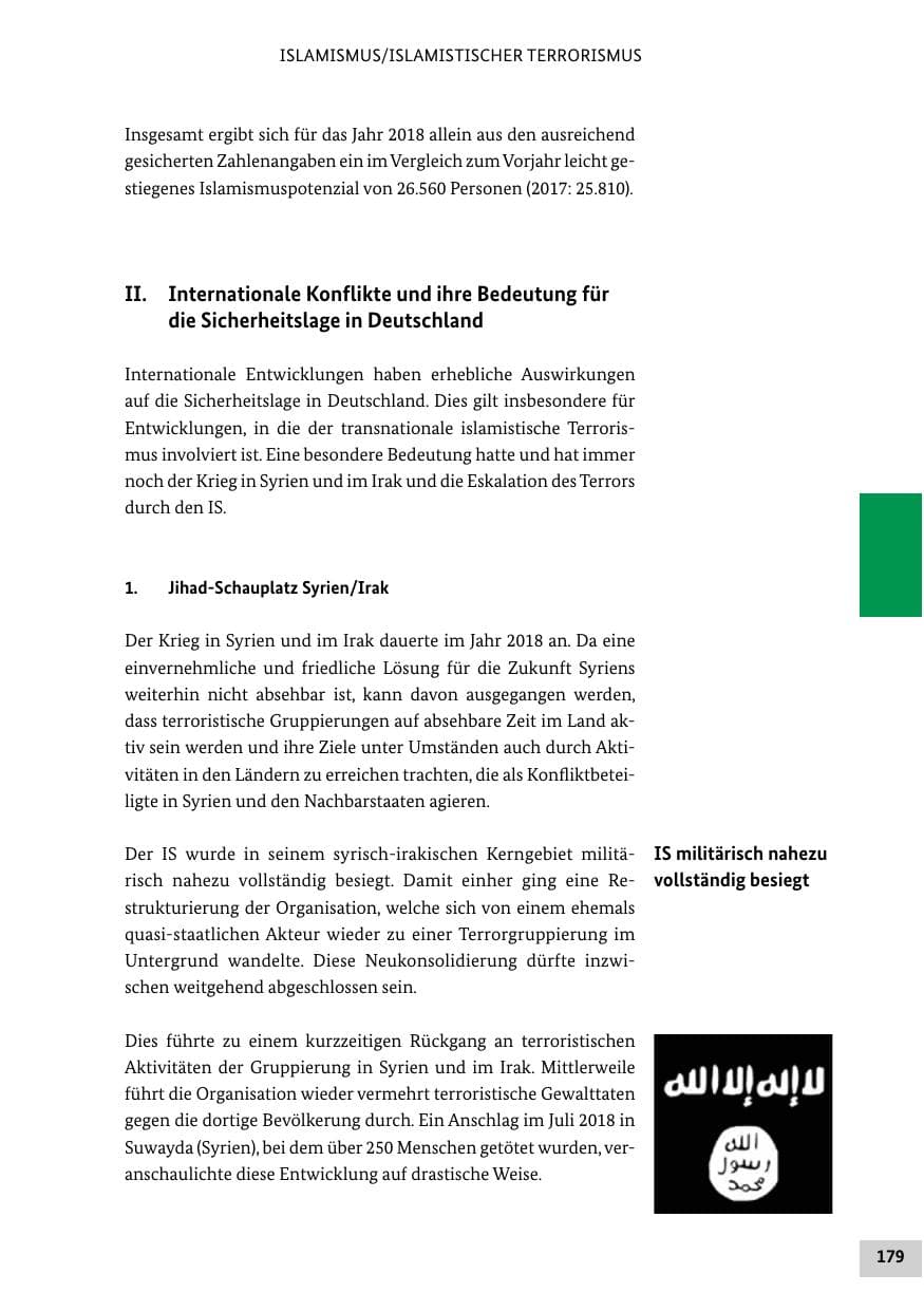 Seite 179 des Verfassungsschutzbericht 2018 Bund