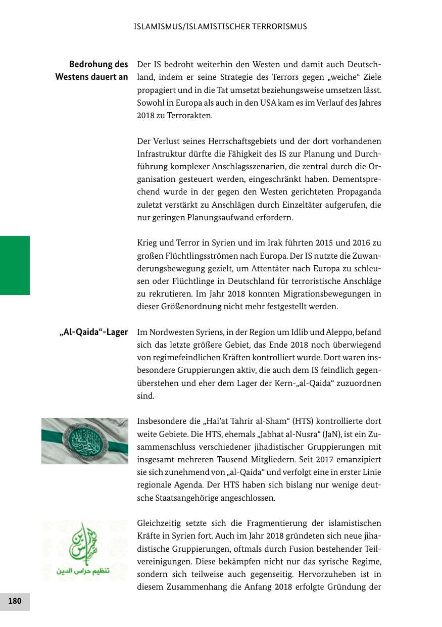 Seite 180 des Verfassungsschutzbericht 2018 Bund