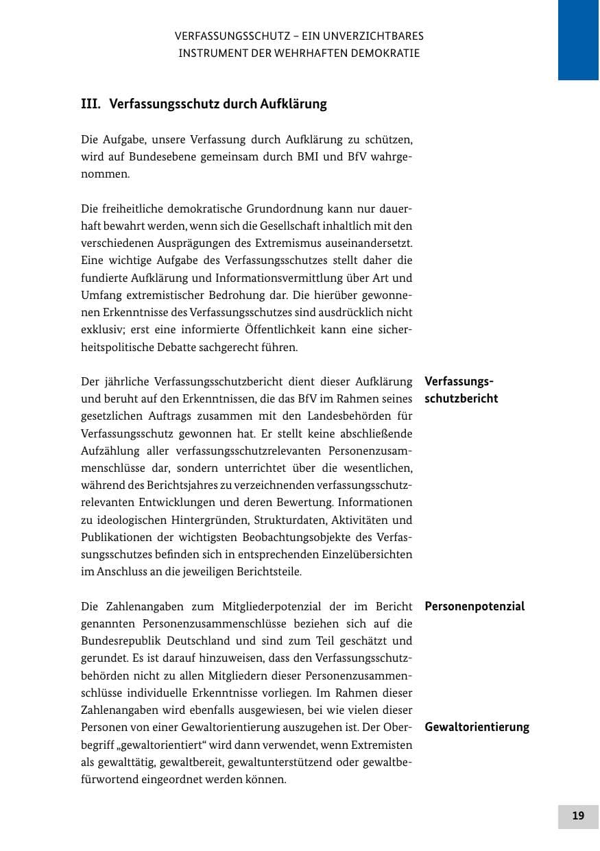 Seite 19 des Verfassungsschutzbericht 2018 Bund