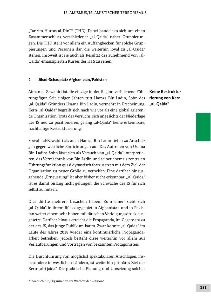 Seite 181 des Verfassungsschutzbericht 2018 Bund