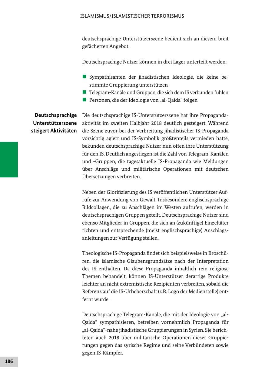 Seite 186 des Verfassungsschutzbericht 2018 Bund