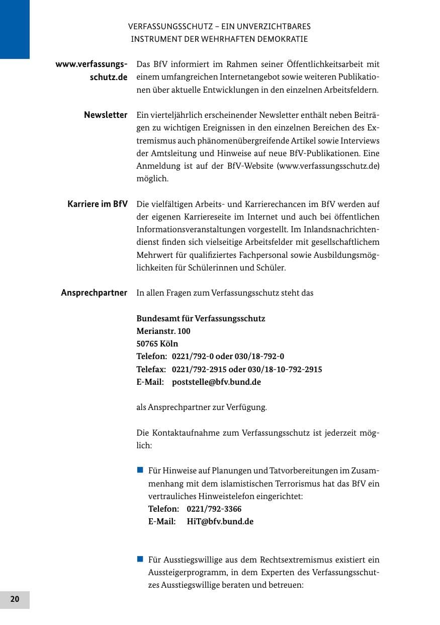 Seite 20 des Verfassungsschutzbericht 2018 Bund