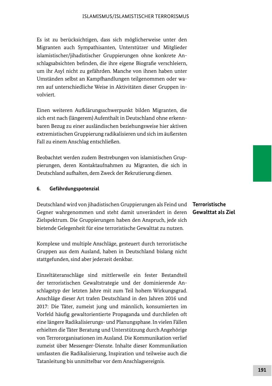 Seite 191 des Verfassungsschutzbericht 2018 Bund