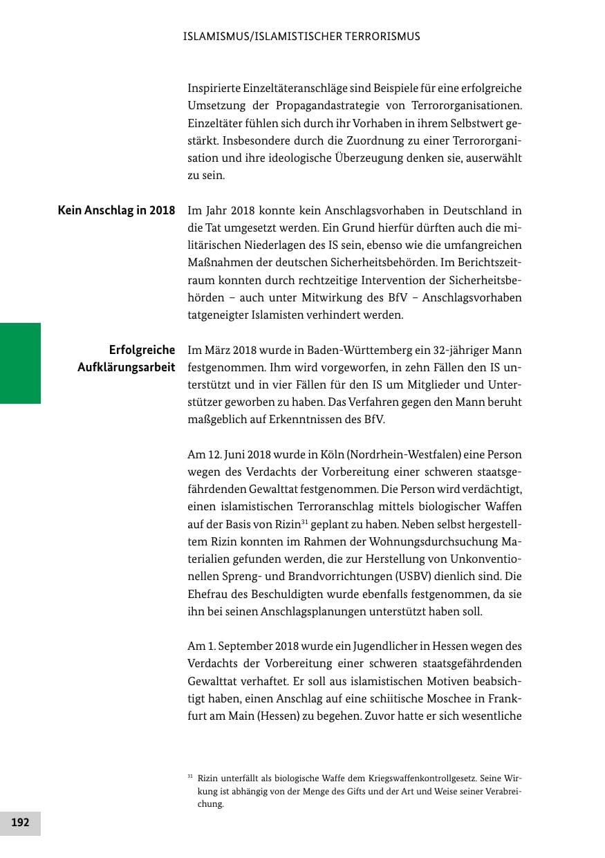 Seite 192 des Verfassungsschutzbericht 2018 Bund