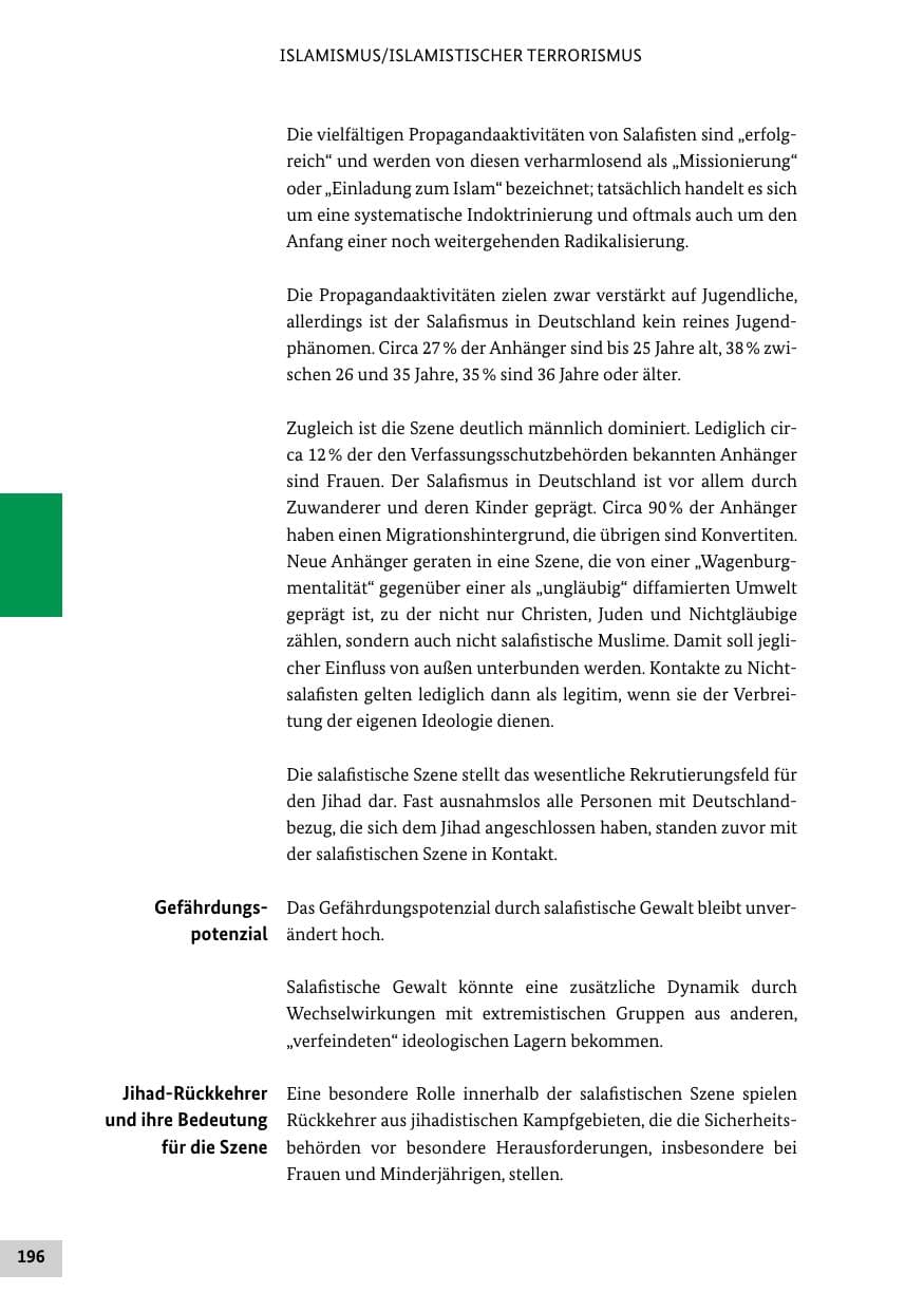 Seite 196 des Verfassungsschutzbericht 2018 Bund