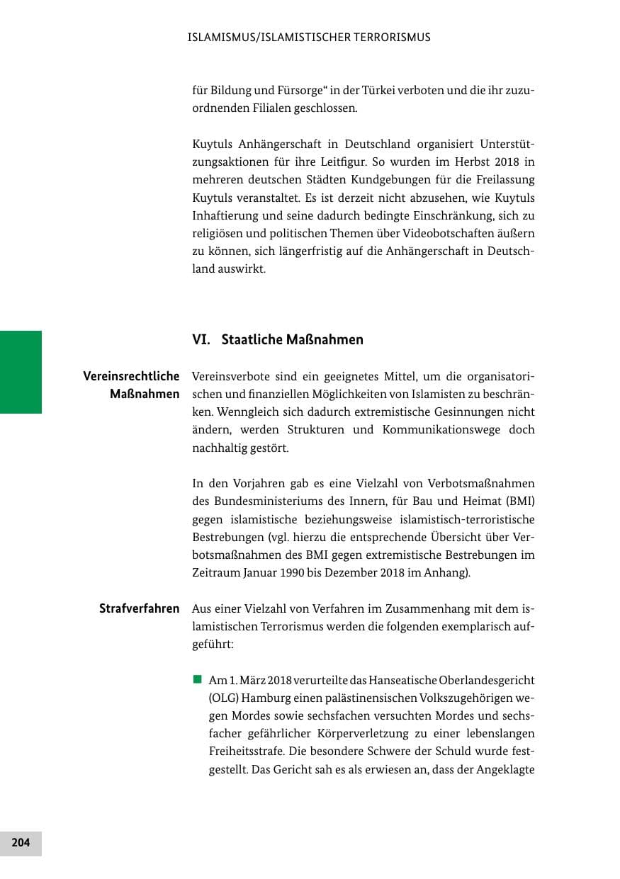 Seite 204 des Verfassungsschutzbericht 2018 Bund