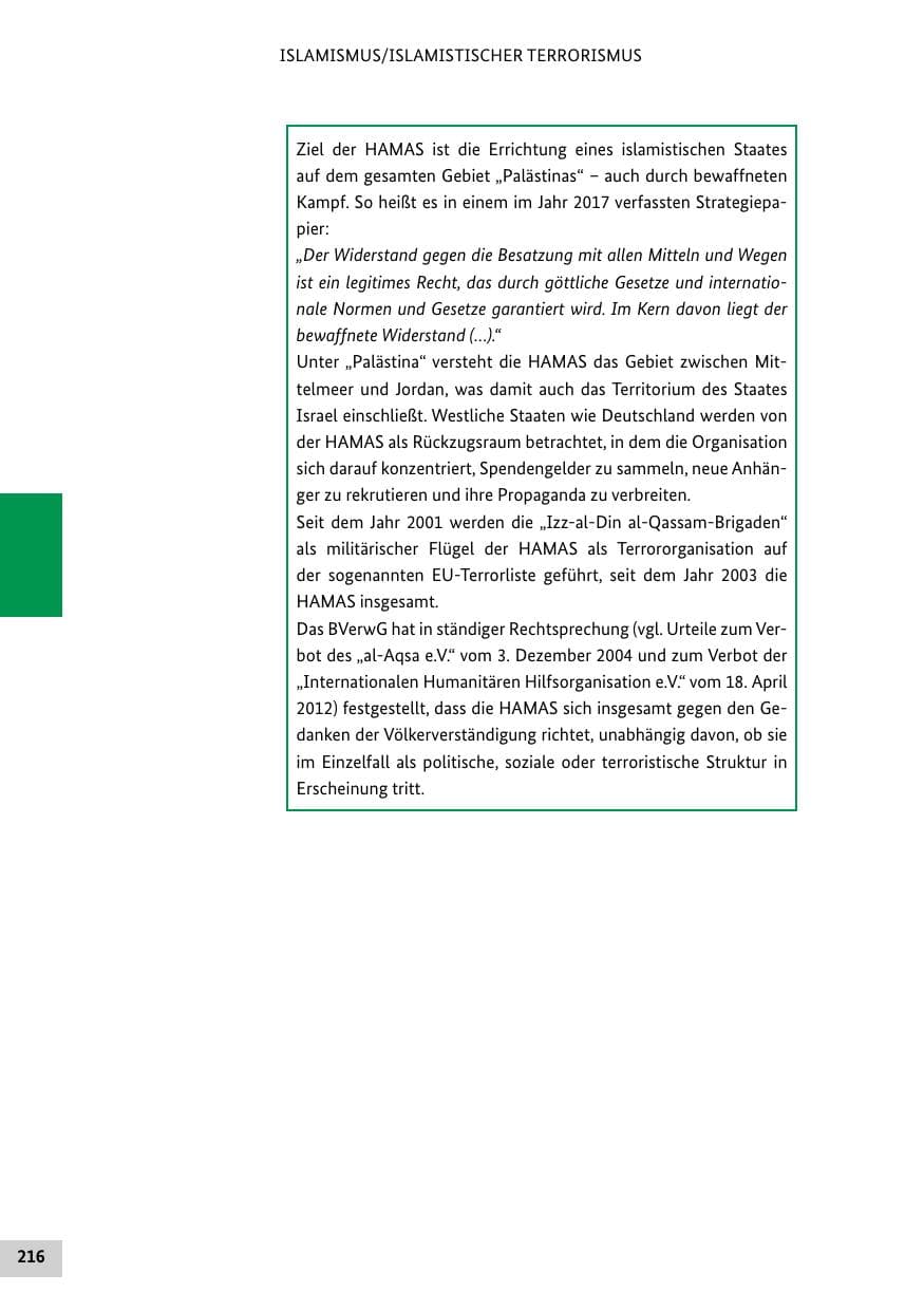 Seite 216 des Verfassungsschutzbericht 2018 Bund