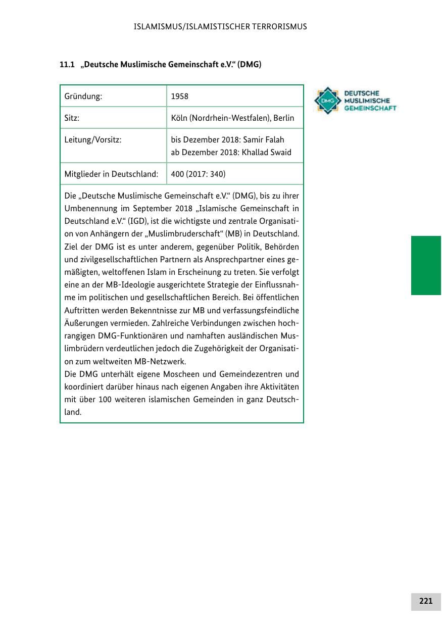 Seite 221 des Verfassungsschutzbericht 2018 Bund