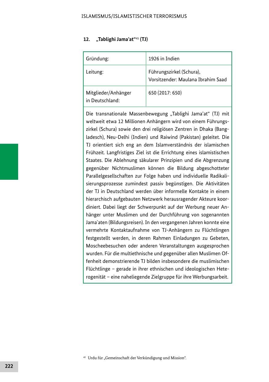 Seite 222 des Verfassungsschutzbericht 2018 Bund
