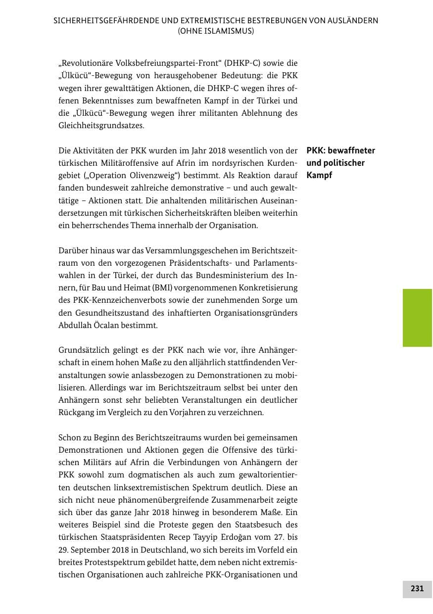 Seite 231 des Verfassungsschutzbericht 2018 Bund