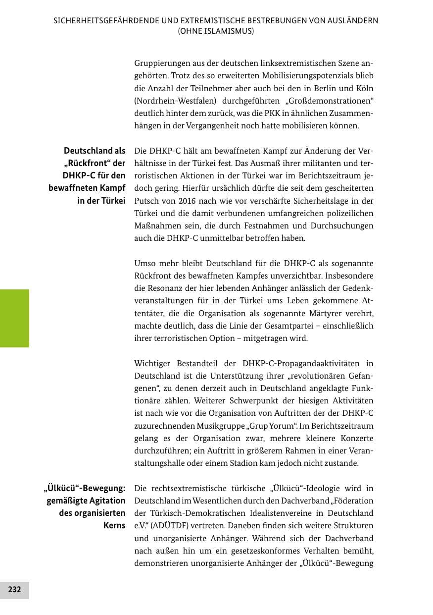 Seite 232 des Verfassungsschutzbericht 2018 Bund