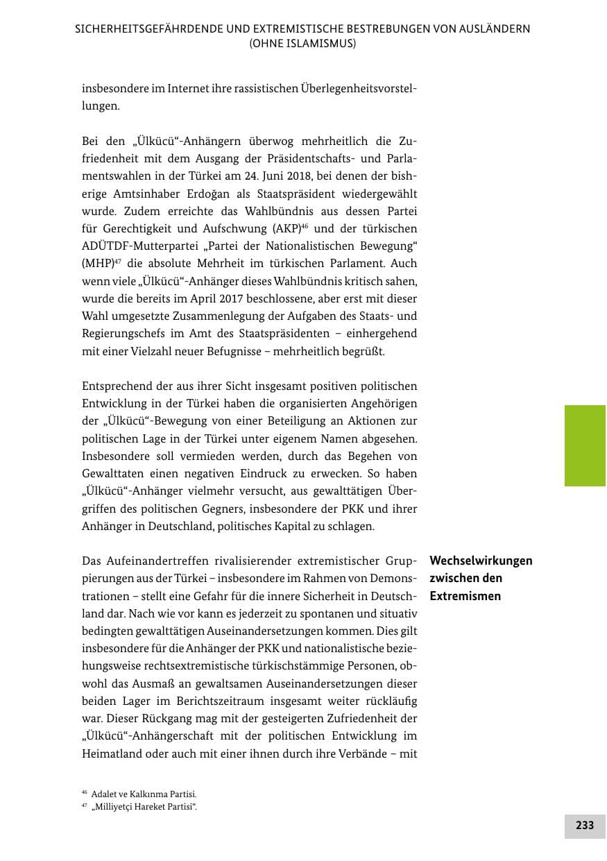 Seite 233 des Verfassungsschutzbericht 2018 Bund