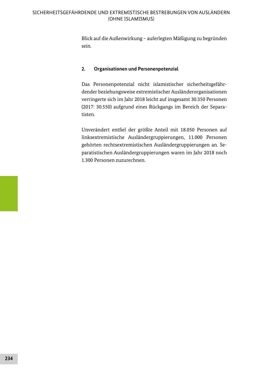 Seite 234 des Verfassungsschutzbericht 2018 Bund