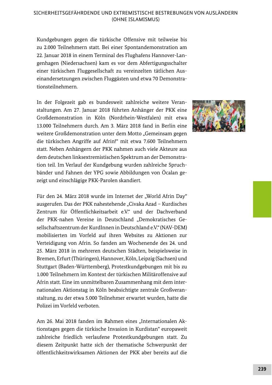 Seite 239 des Verfassungsschutzbericht 2018 Bund