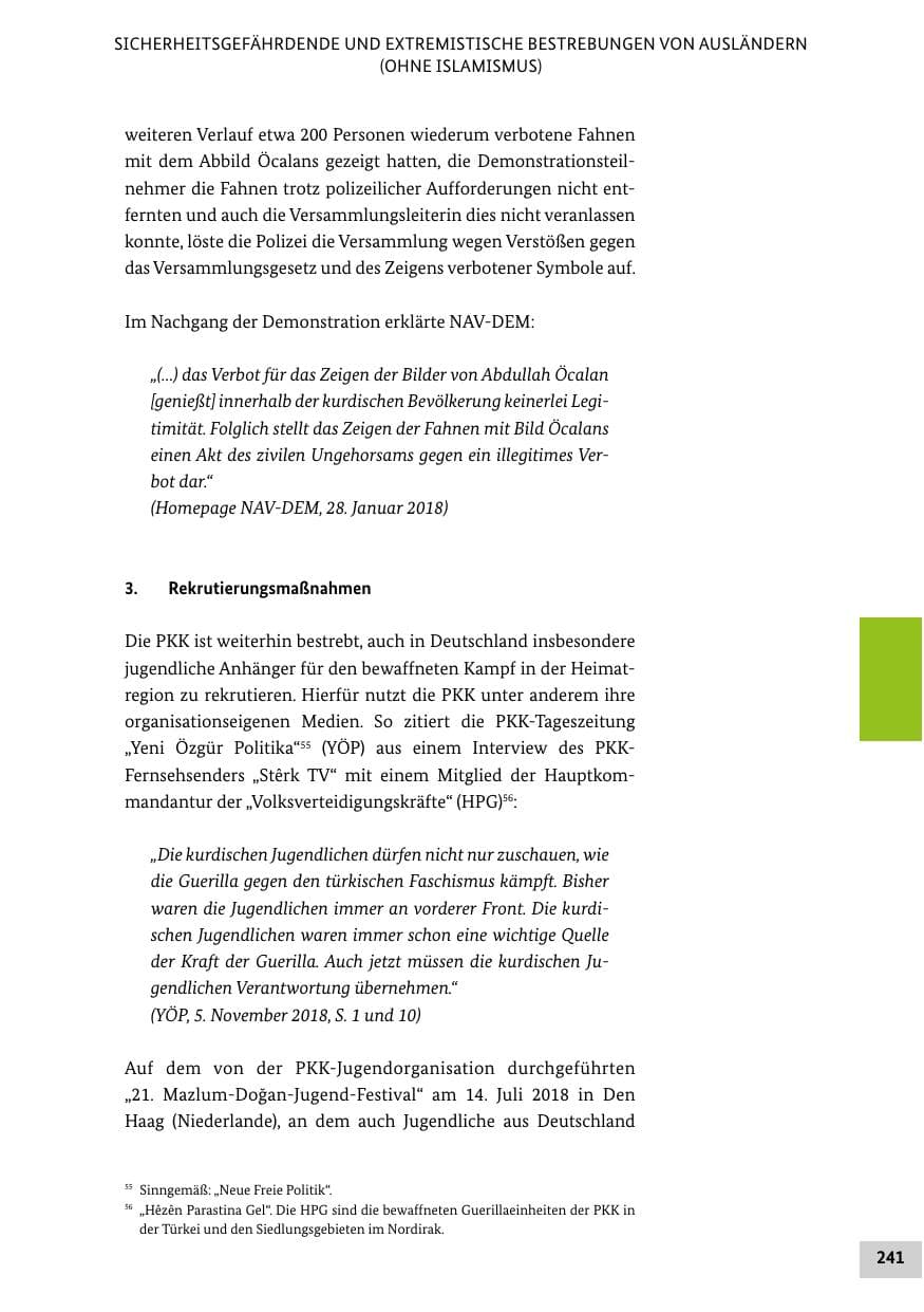 Seite 241 des Verfassungsschutzbericht 2018 Bund