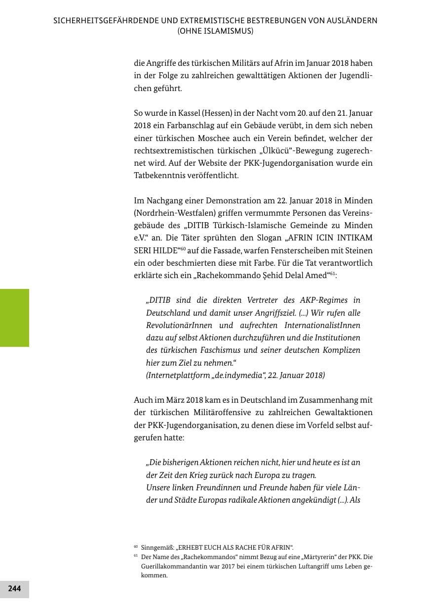 Seite 244 des Verfassungsschutzbericht 2018 Bund