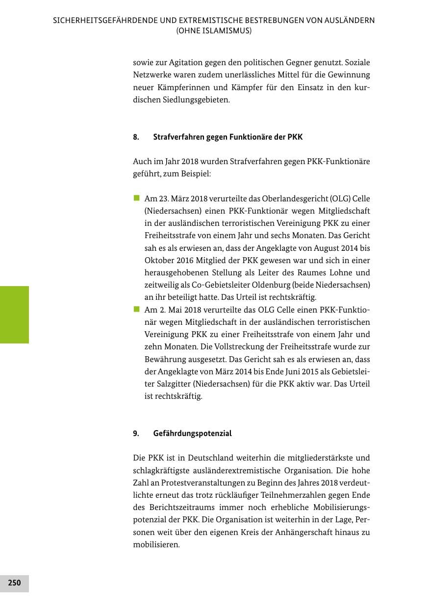 Seite 250 des Verfassungsschutzbericht 2018 Bund