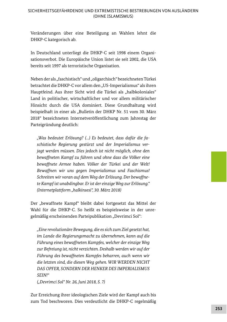 Seite 253 des Verfassungsschutzbericht 2018 Bund