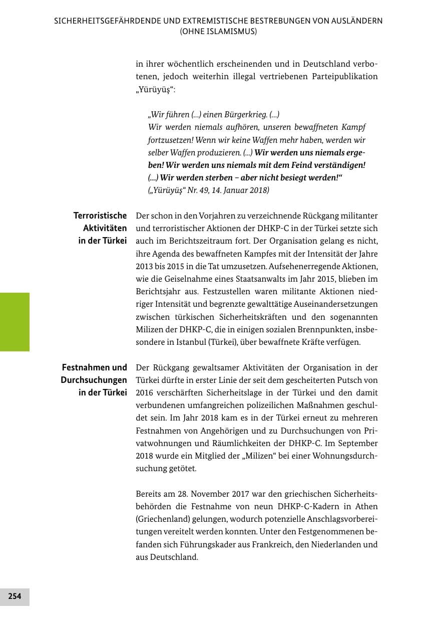 Seite 254 des Verfassungsschutzbericht 2018 Bund