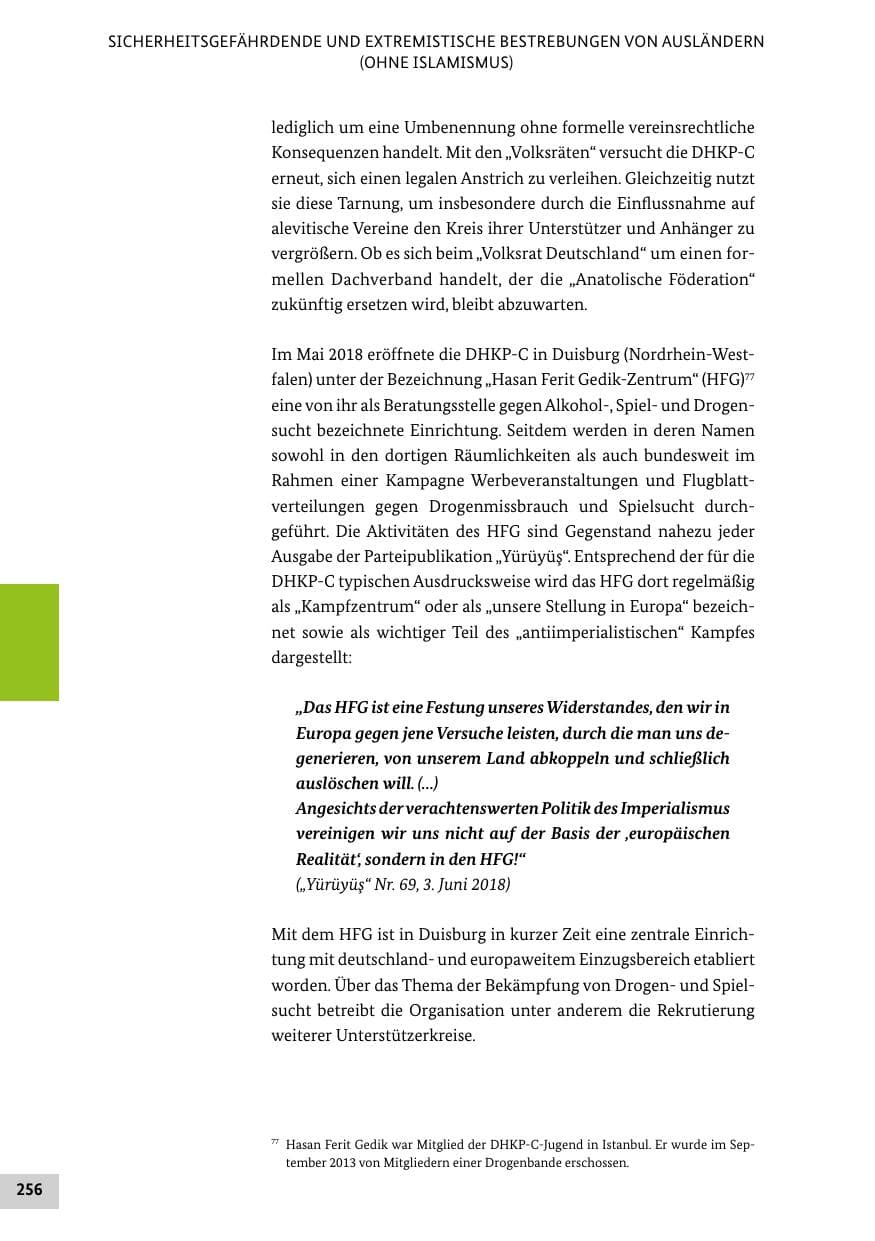 Seite 256 des Verfassungsschutzbericht 2018 Bund
