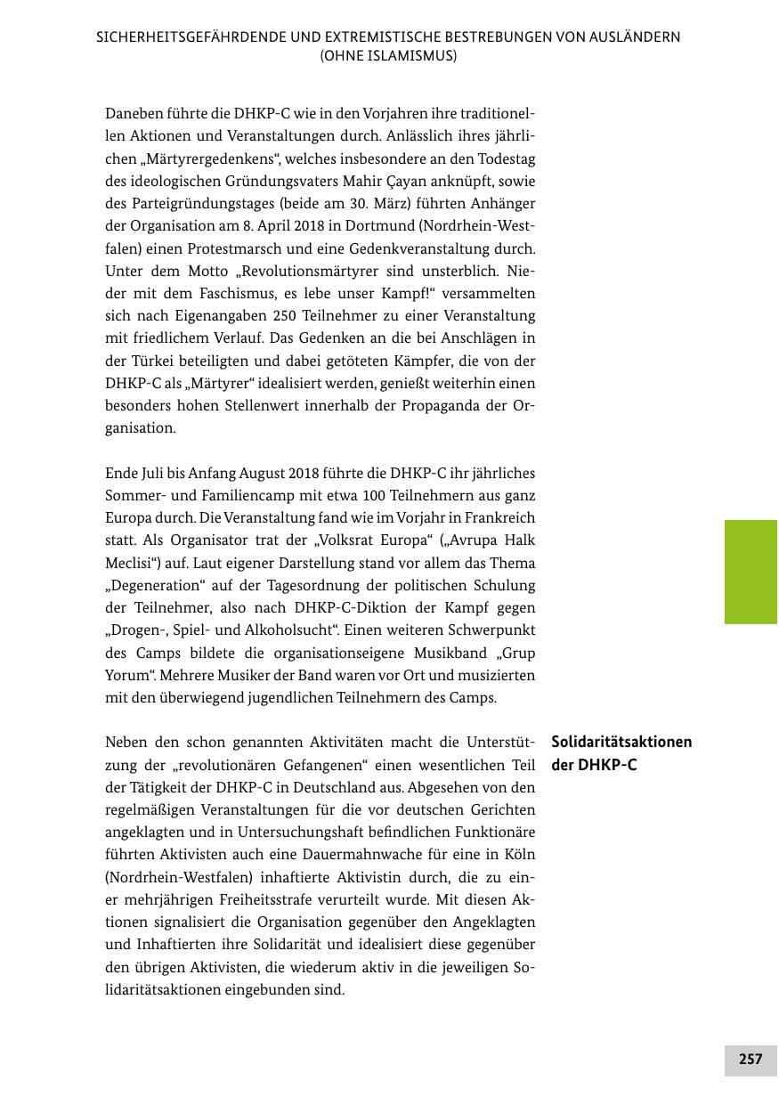 Seite 257 des Verfassungsschutzbericht 2018 Bund