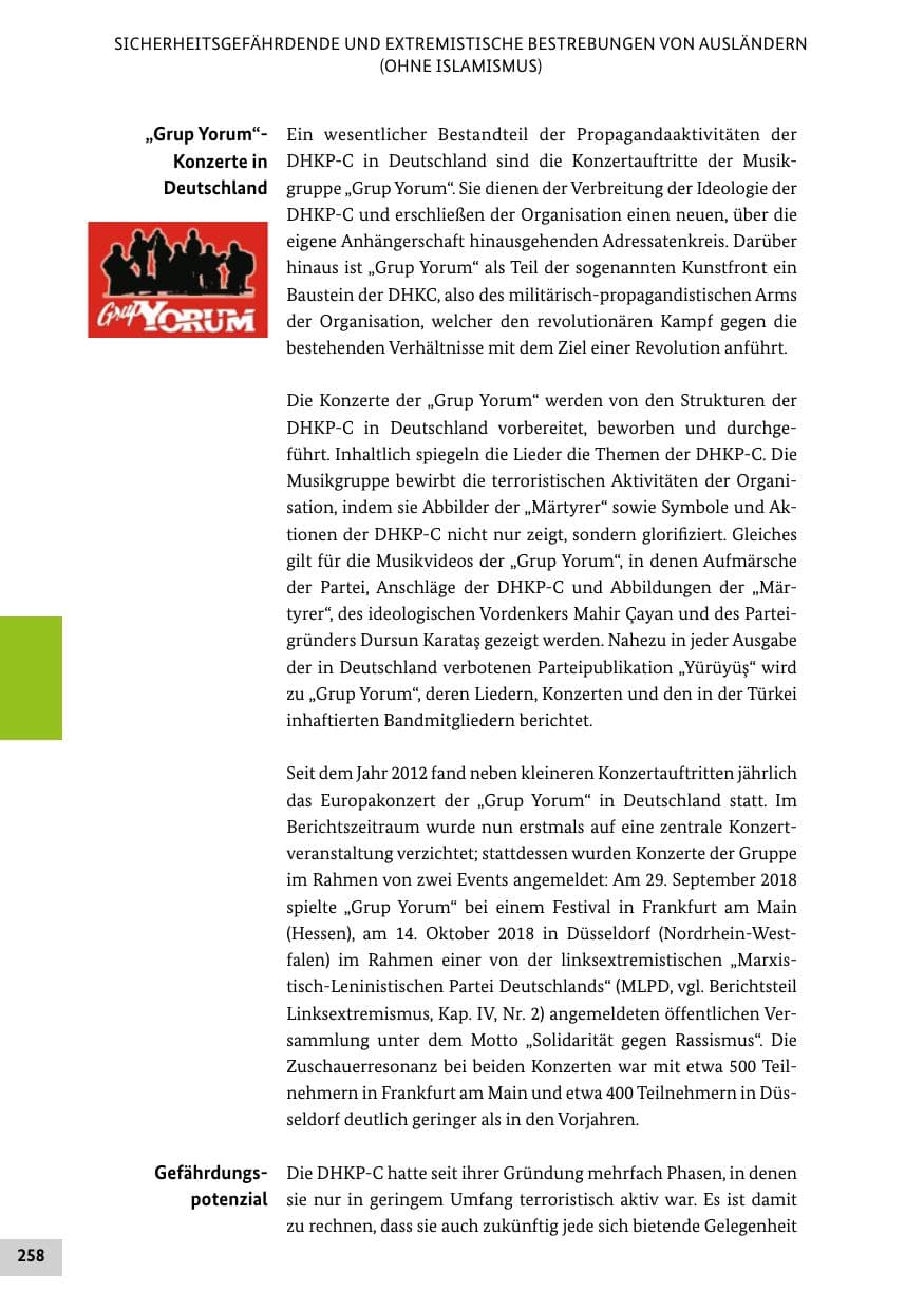 Seite 258 des Verfassungsschutzbericht 2018 Bund