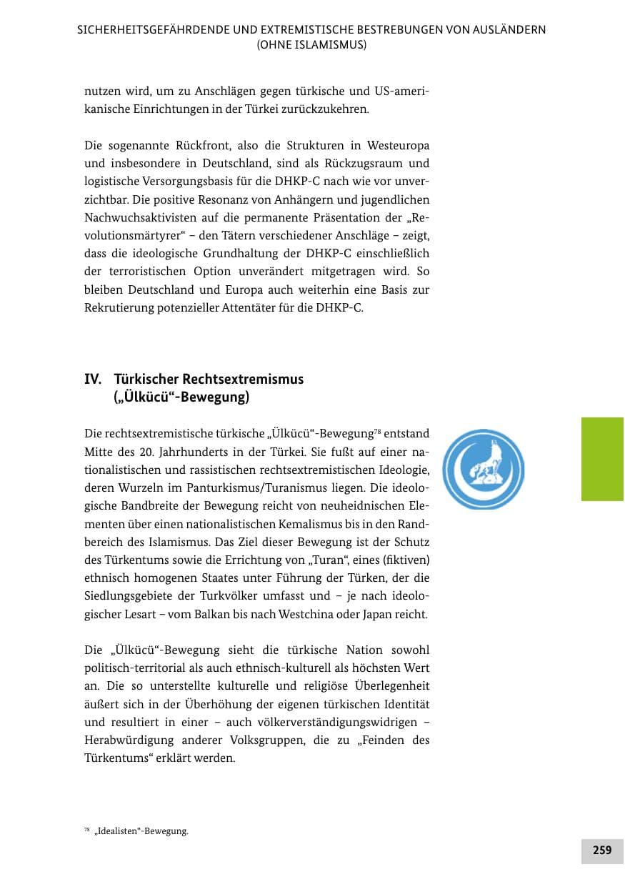 Seite 259 des Verfassungsschutzbericht 2018 Bund