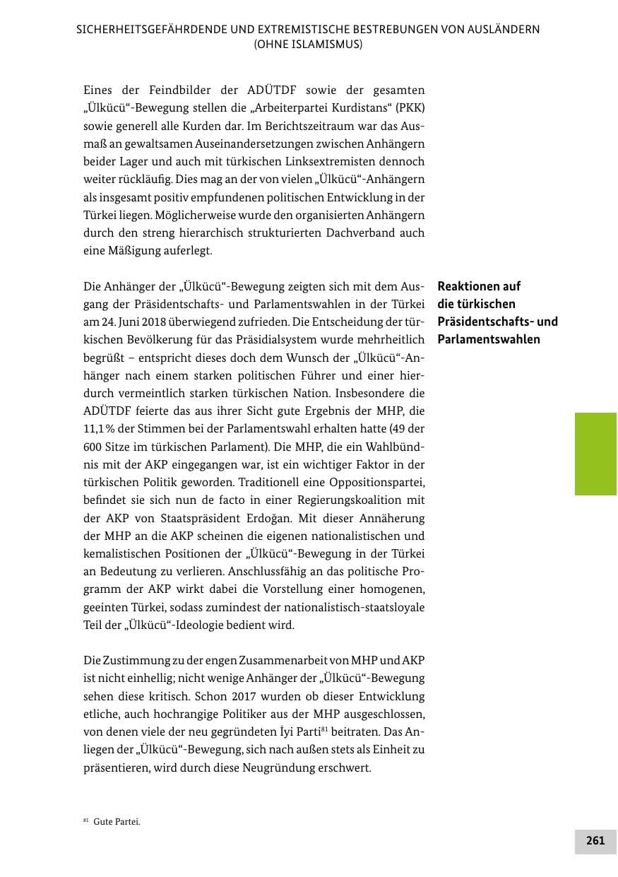 Seite 261 des Verfassungsschutzbericht 2018 Bund