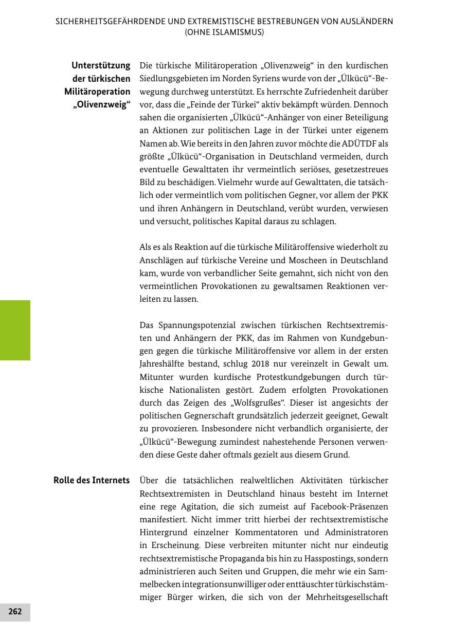 Seite 262 des Verfassungsschutzbericht 2018 Bund