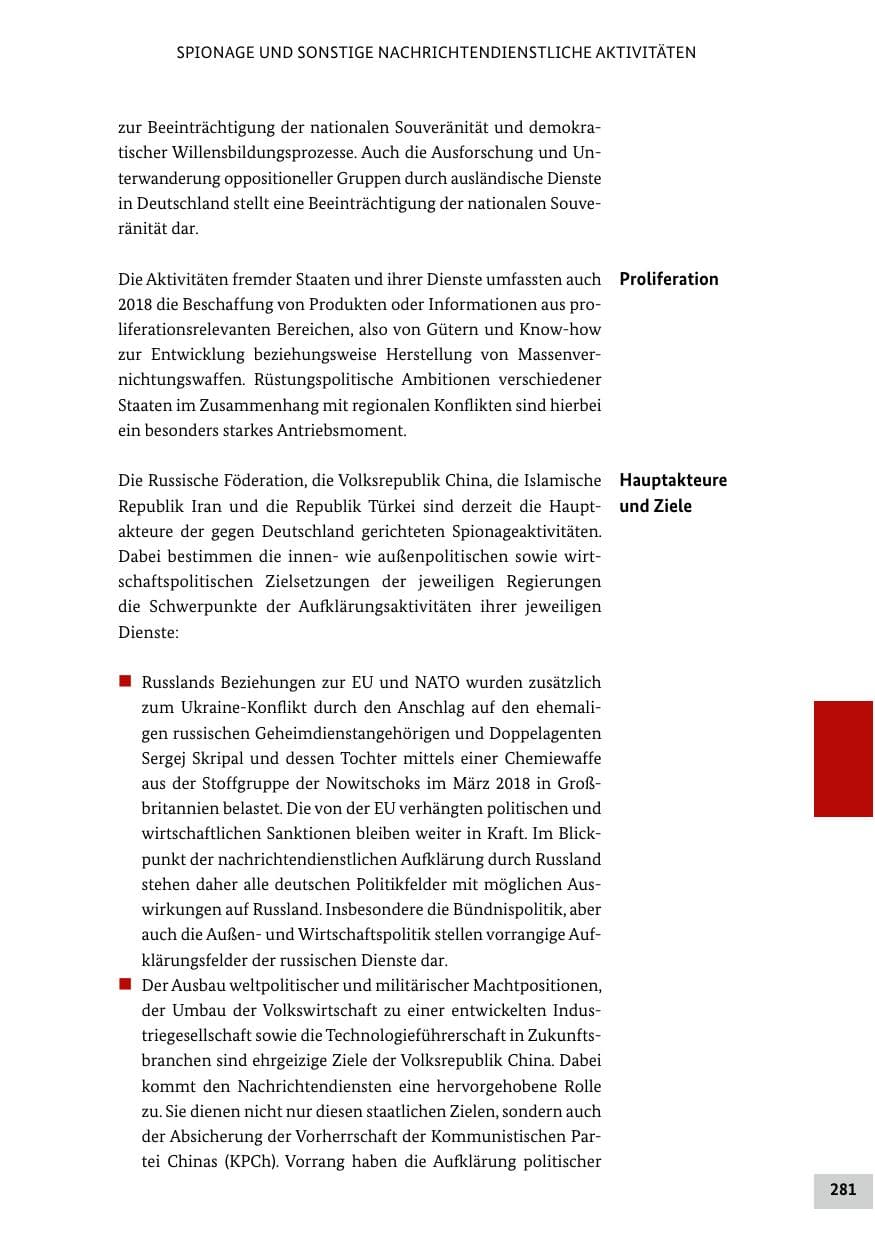 Seite 281 des Verfassungsschutzbericht 2018 Bund