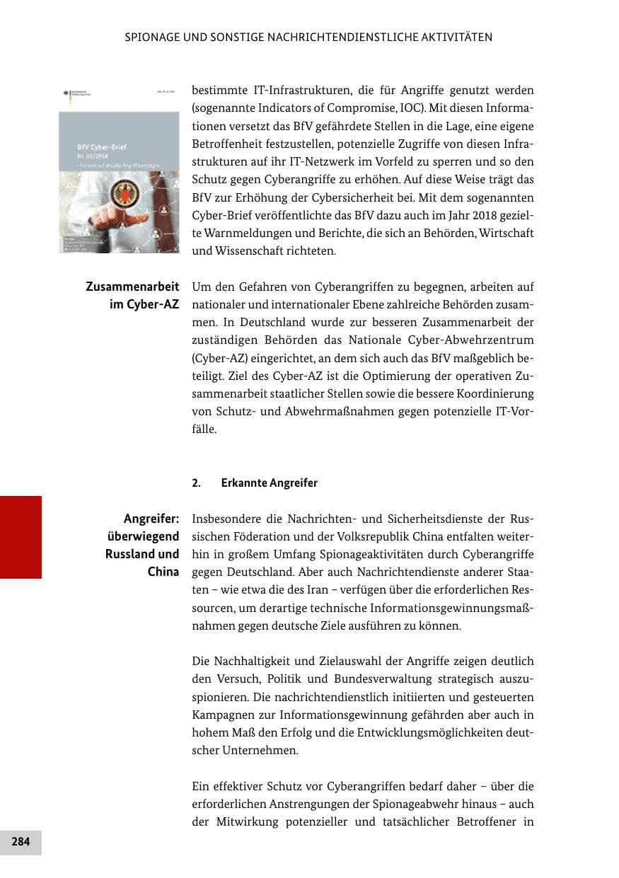 Seite 284 des Verfassungsschutzbericht 2018 Bund