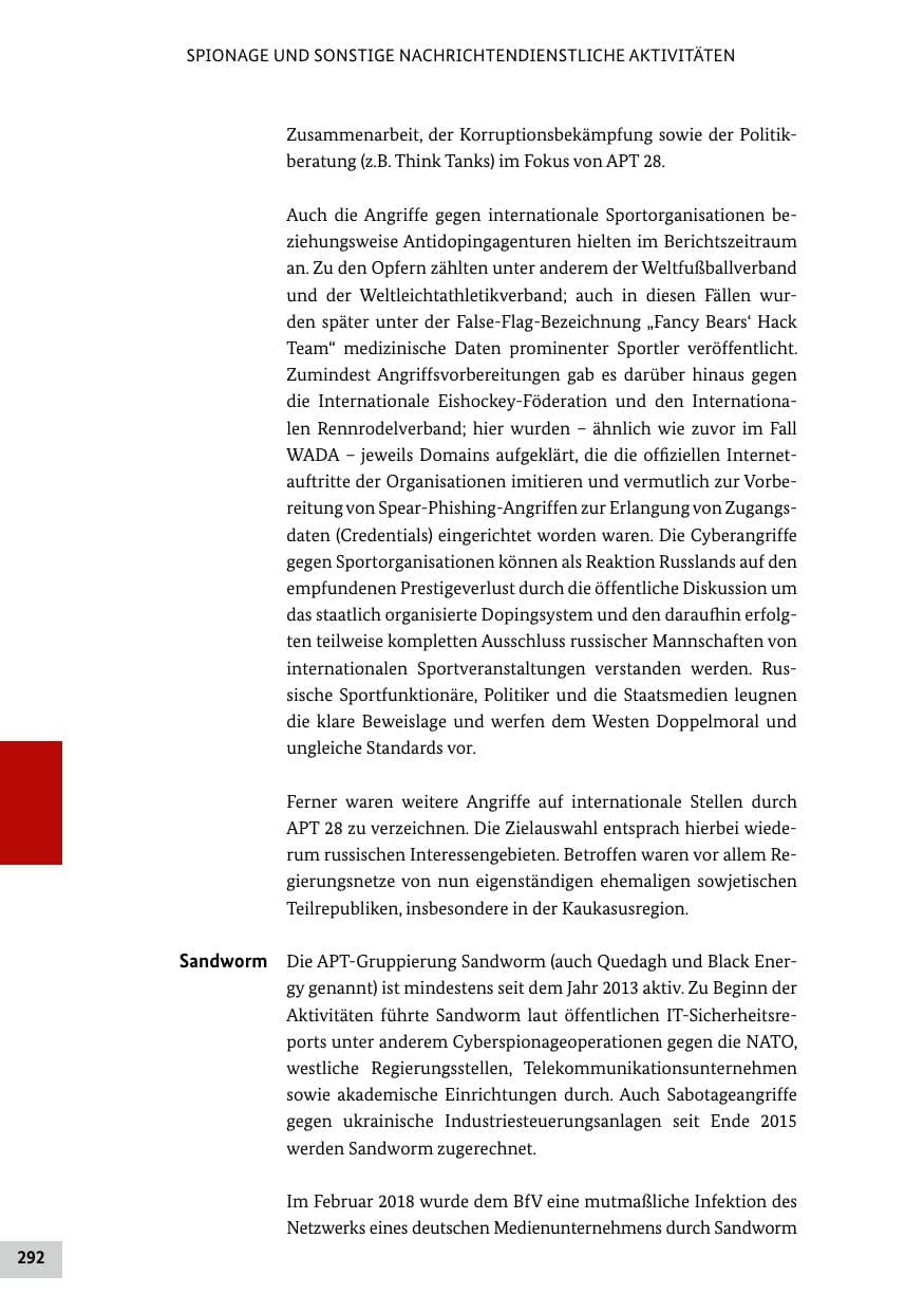 Seite 292 des Verfassungsschutzbericht 2018 Bund