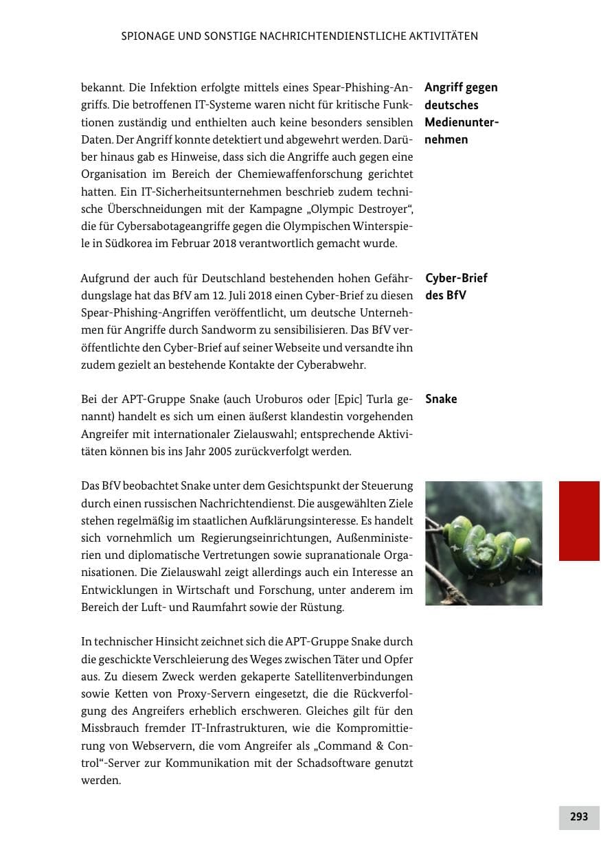 Seite 293 des Verfassungsschutzbericht 2018 Bund