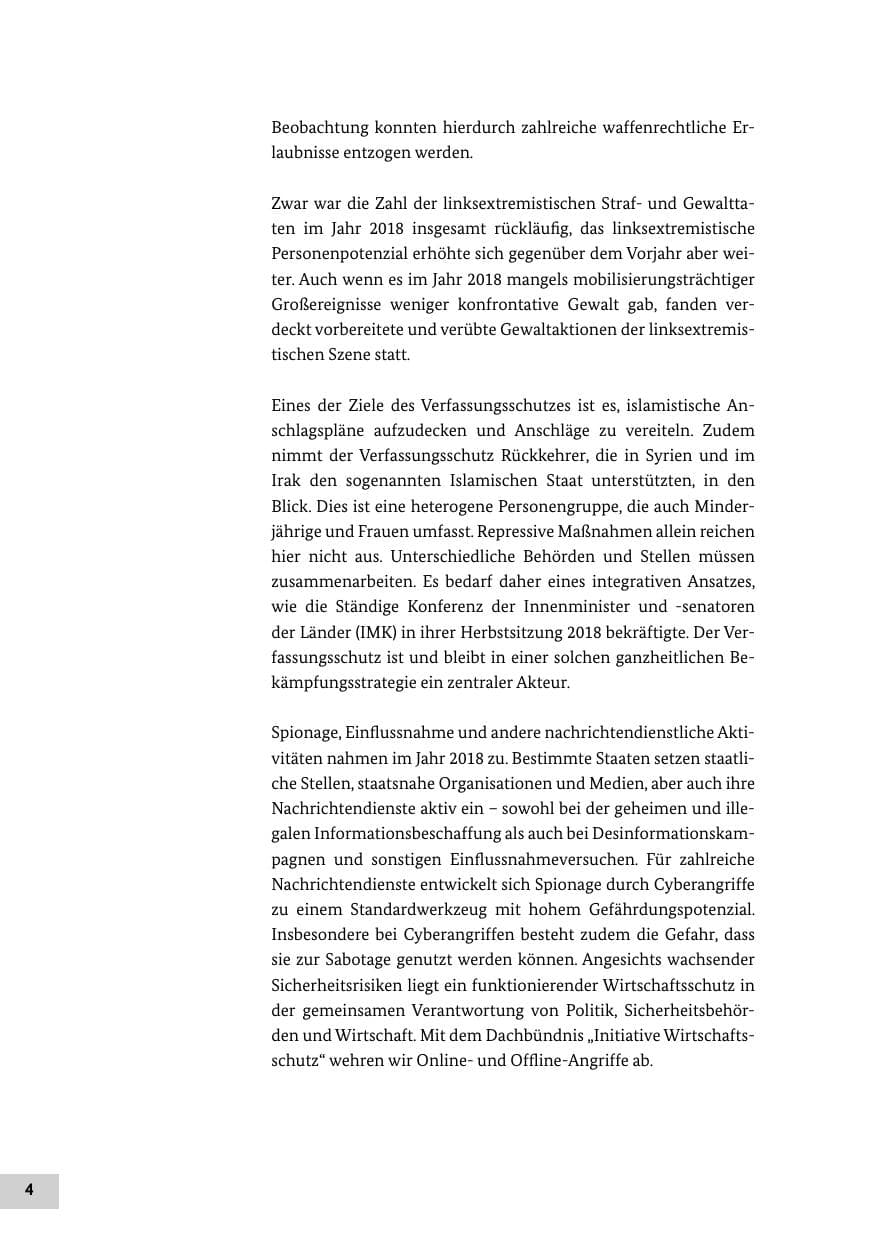 Seite 4 des Verfassungsschutzbericht 2018 Bund