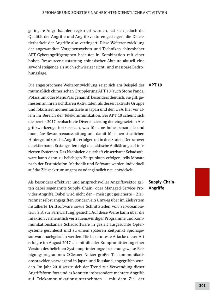 Seite 301 des Verfassungsschutzbericht 2018 Bund