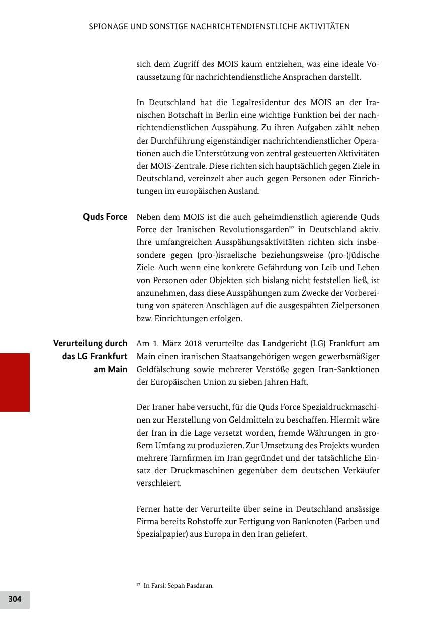 Seite 304 des Verfassungsschutzbericht 2018 Bund