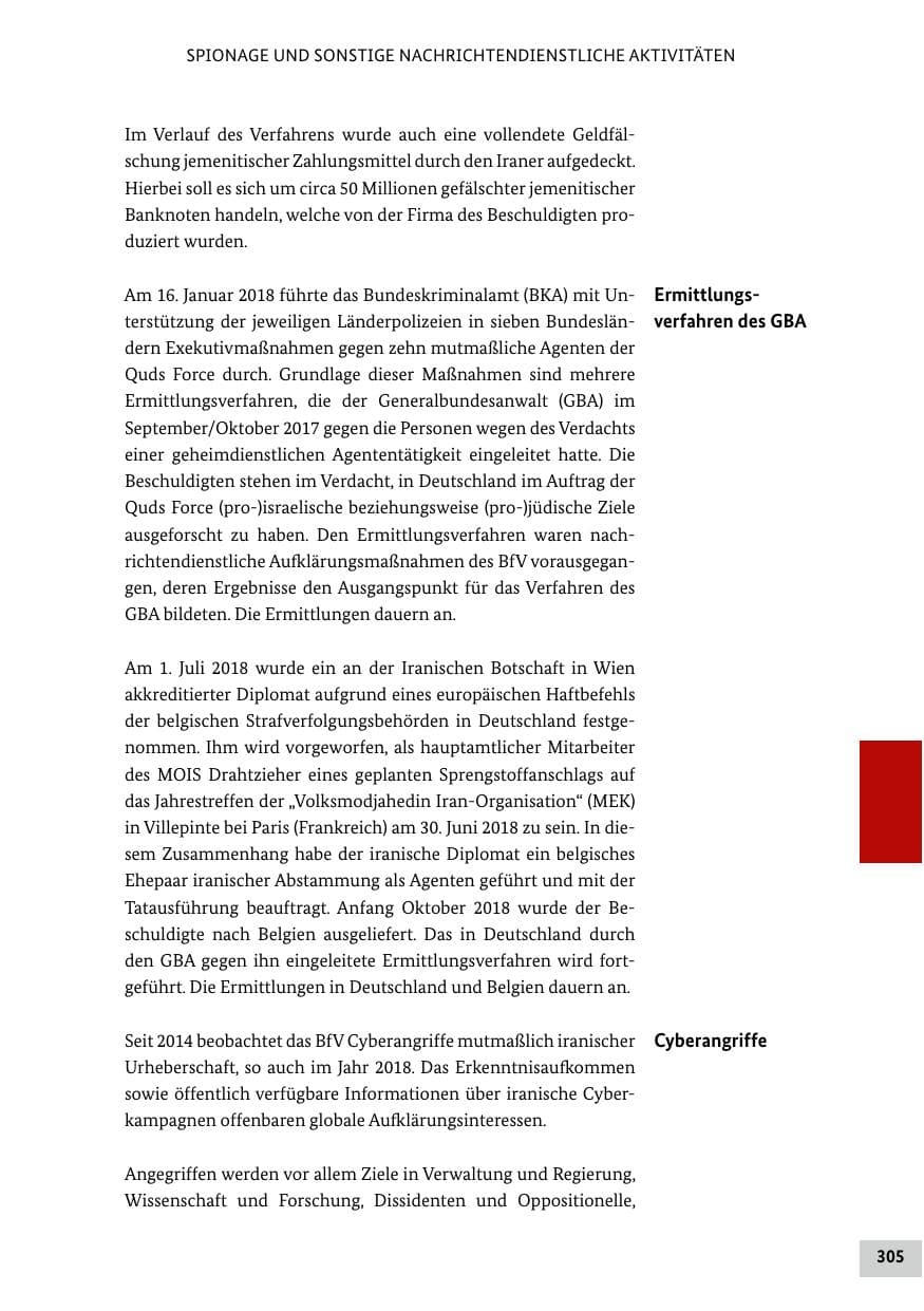 Seite 305 des Verfassungsschutzbericht 2018 Bund