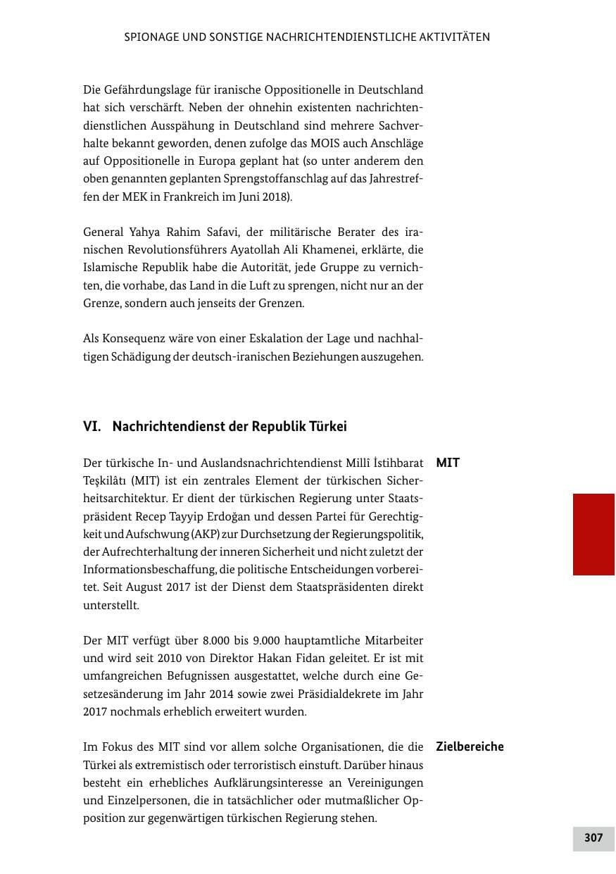 Seite 307 des Verfassungsschutzbericht 2018 Bund