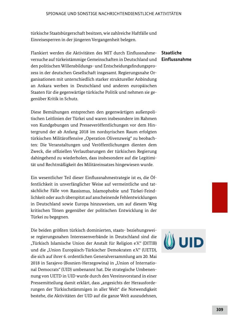 Seite 309 des Verfassungsschutzbericht 2018 Bund