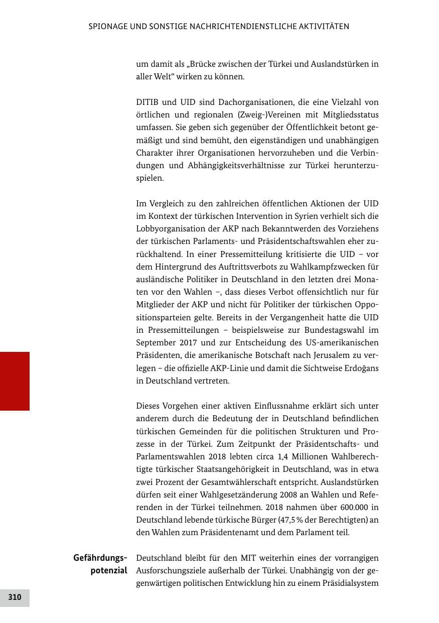 Seite 310 des Verfassungsschutzbericht 2018 Bund
