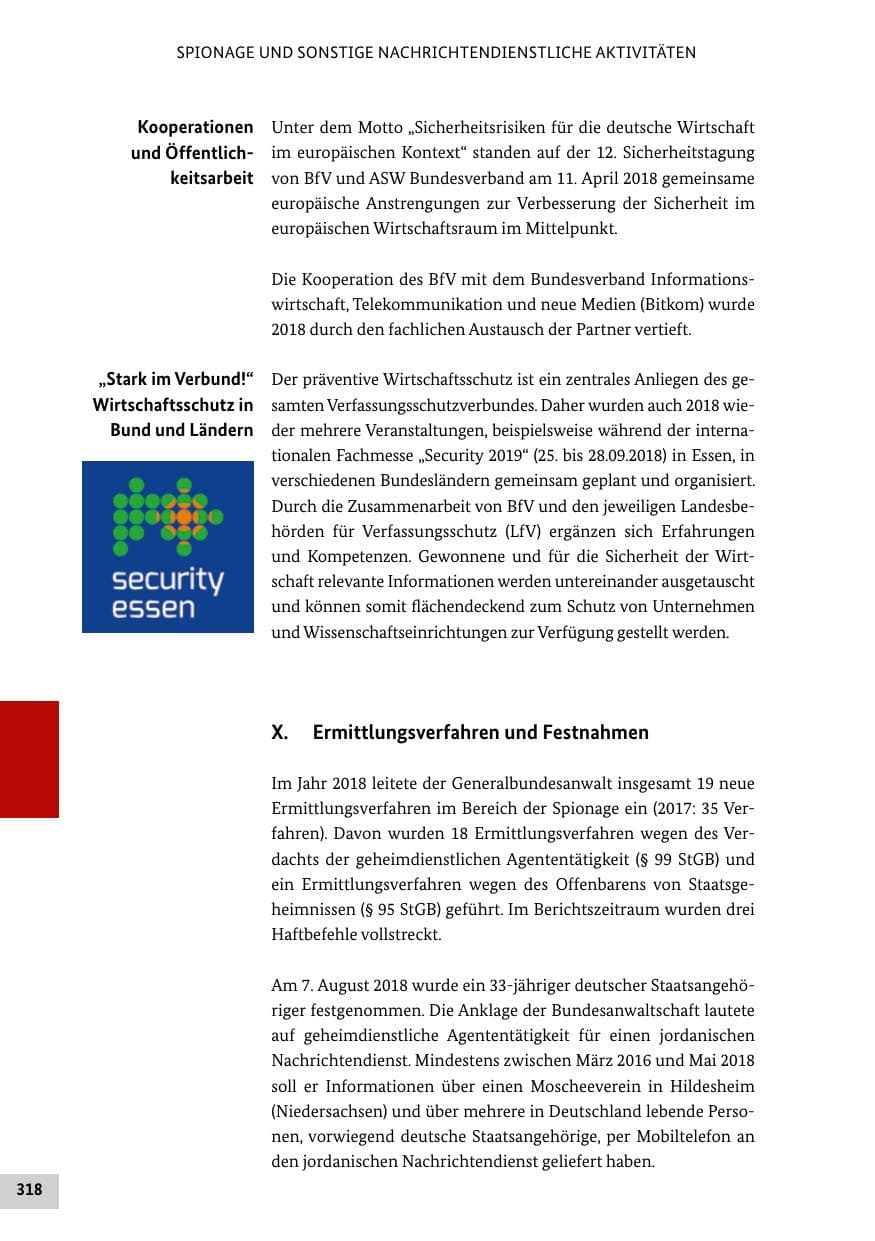 Seite 318 des Verfassungsschutzbericht 2018 Bund