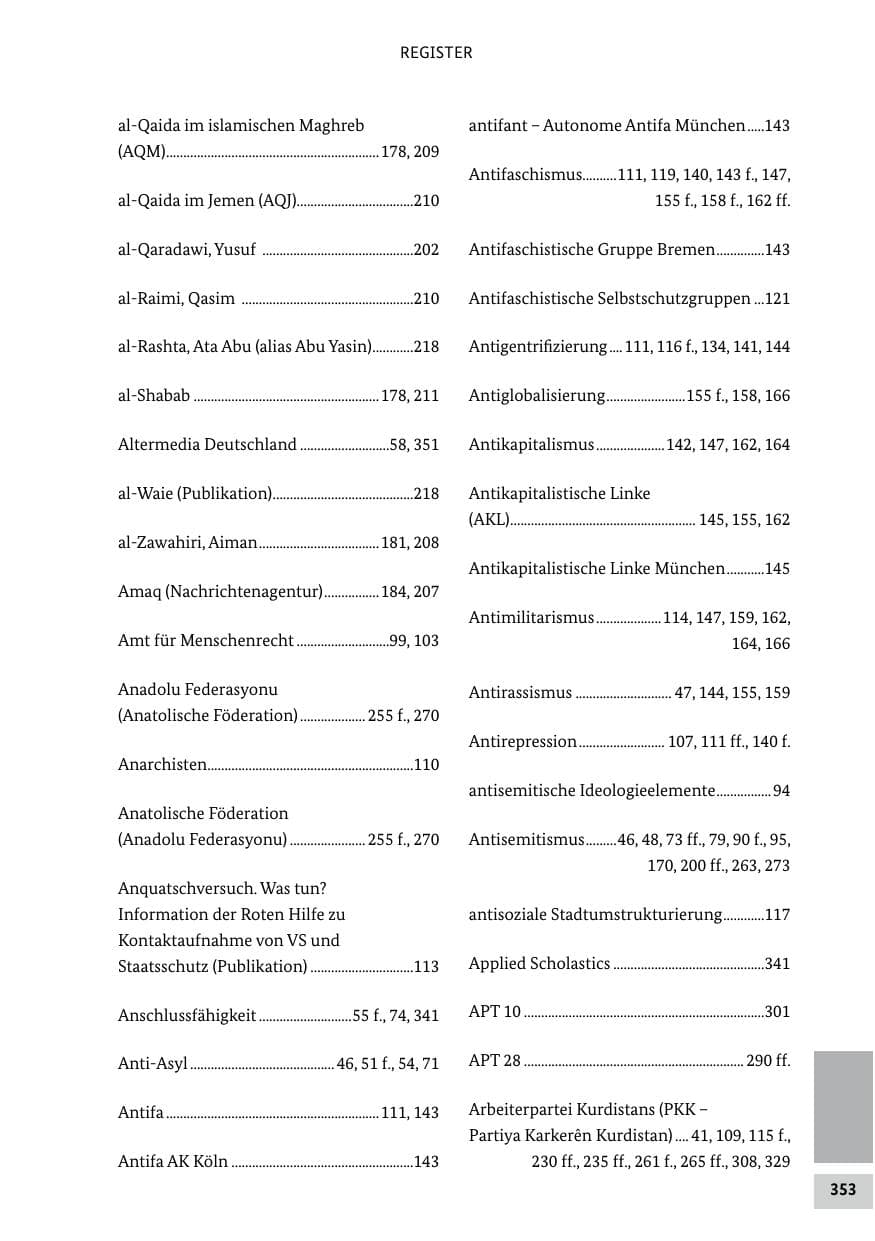 Seite 353 des Verfassungsschutzbericht 2018 Bund