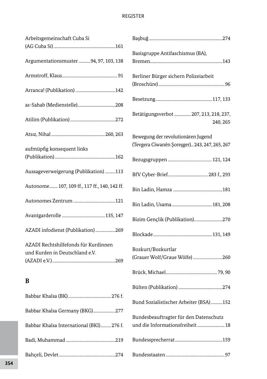 Seite 354 des Verfassungsschutzbericht 2018 Bund