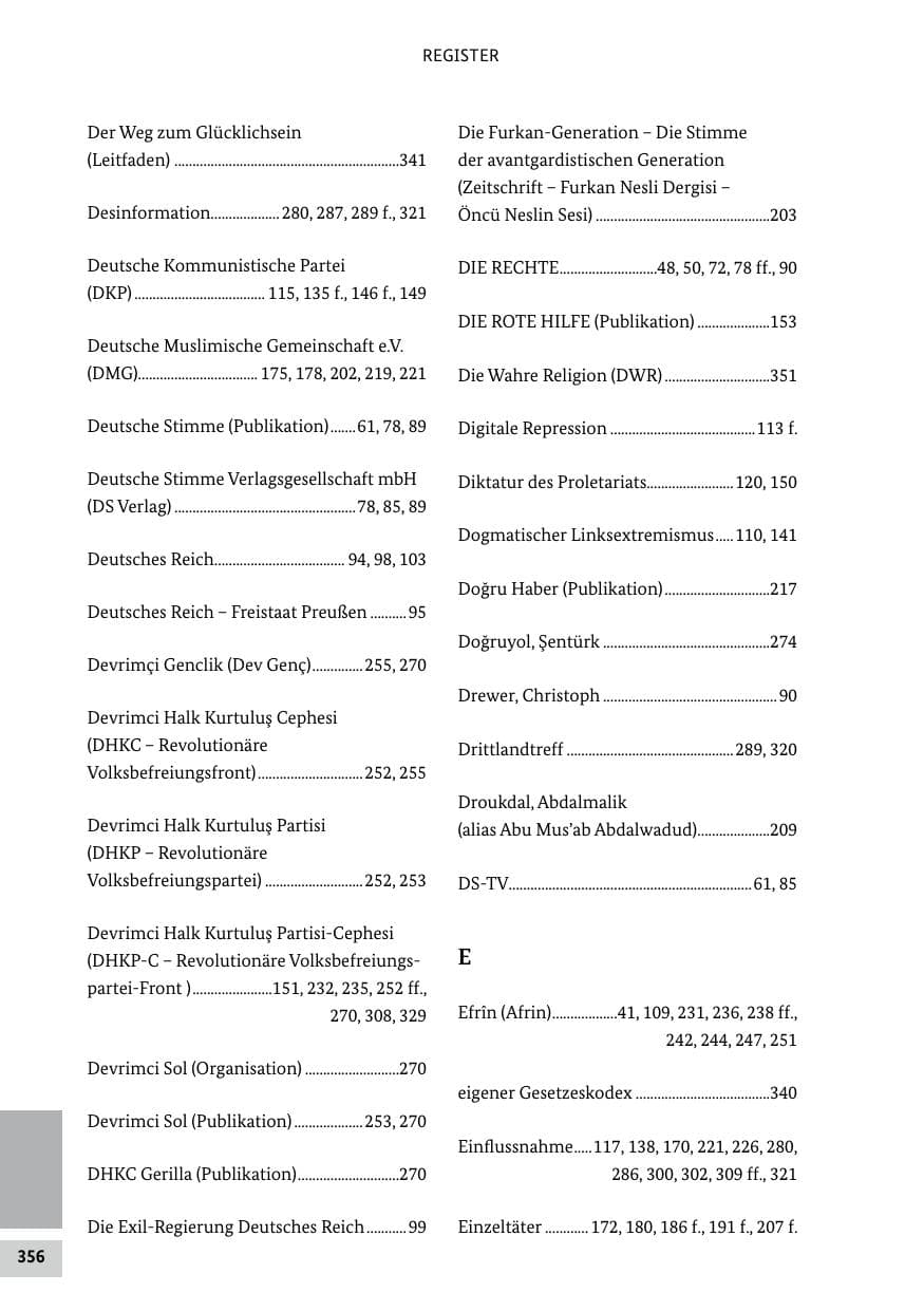 Seite 356 des Verfassungsschutzbericht 2018 Bund