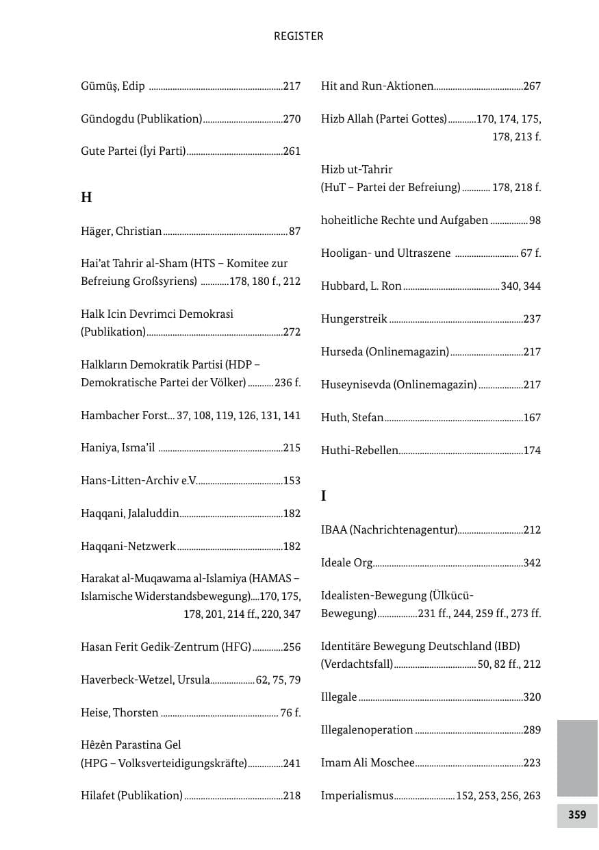 Seite 359 des Verfassungsschutzbericht 2018 Bund