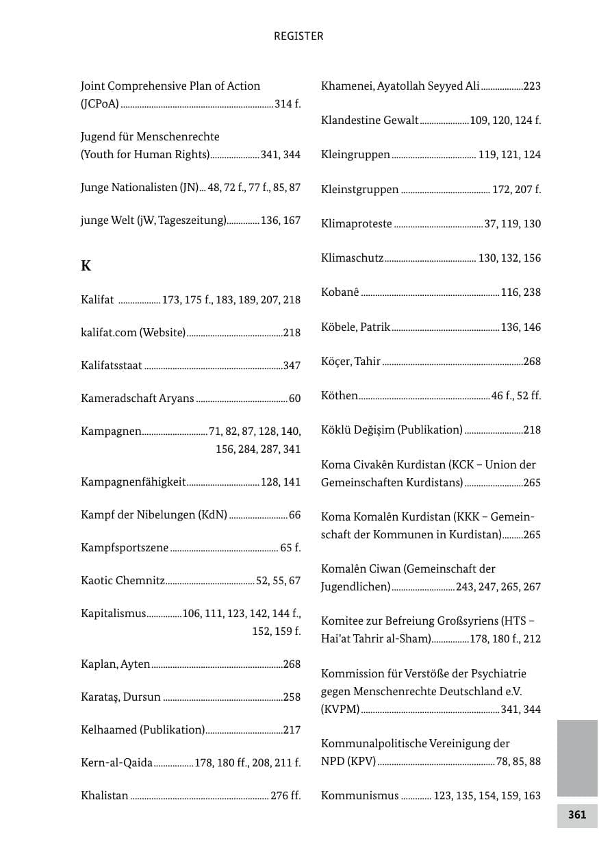 Seite 361 des Verfassungsschutzbericht 2018 Bund